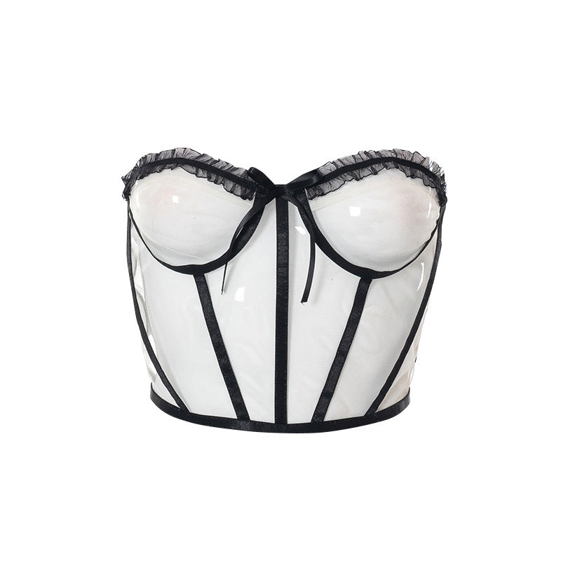 Mesh Lace Bow Corset Top