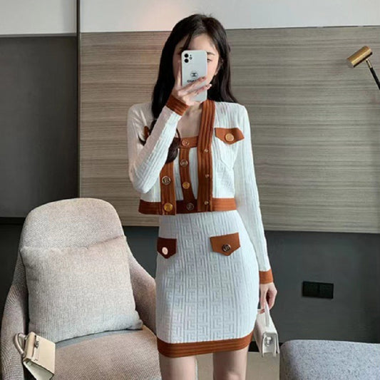 Korean Knitted Dress and Cardigan