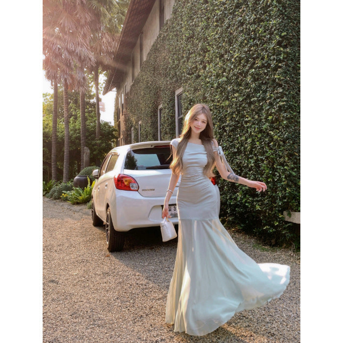 One Shoulder Mesh Long Dress - Fashionnsio