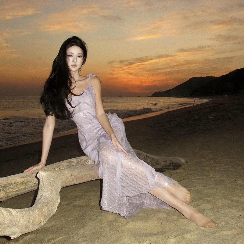 Sequin Ruffle Long Dress - Fashionnsio