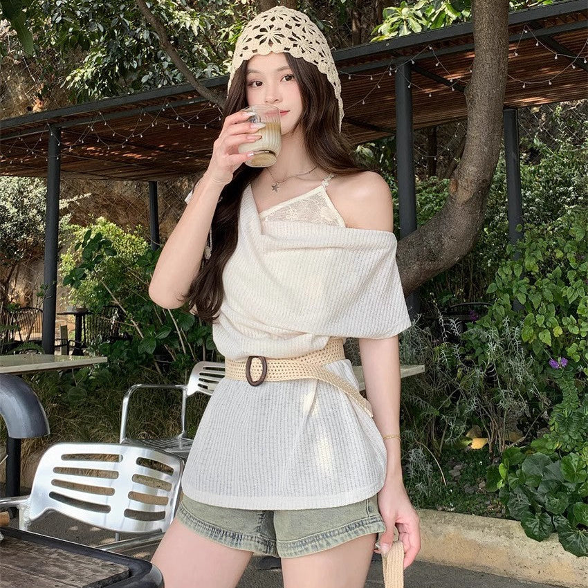 Layered Belted Knit Top - Fashionnsio