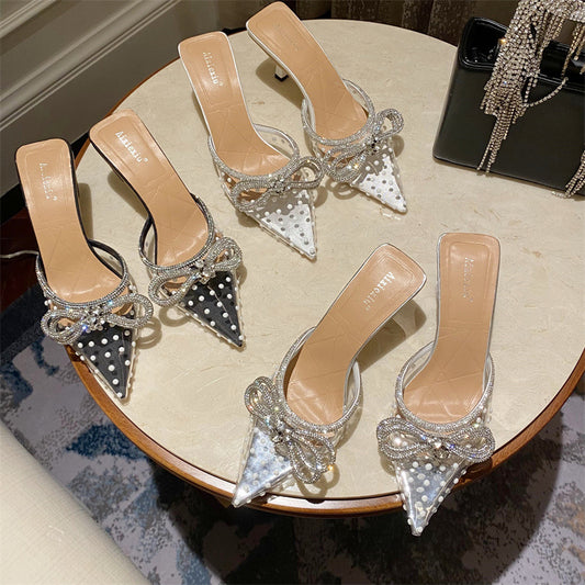 Rhinestone Bowknot Polka Dot Heels