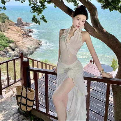 Halter Ruffle Beach Dress - Fashionnsio