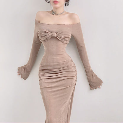 Bow Off Shoulder Long Bodycon Dress