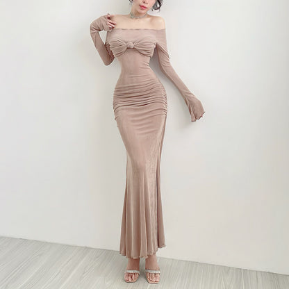 Bow Off Shoulder Long Bodycon Dress