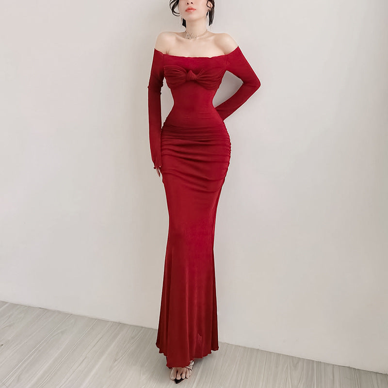 Bow Off Shoulder Long Bodycon Dress