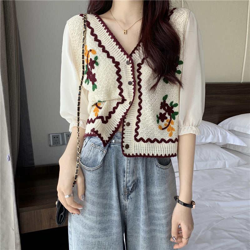 Flower Embroidery Crochet Cardigan/Top