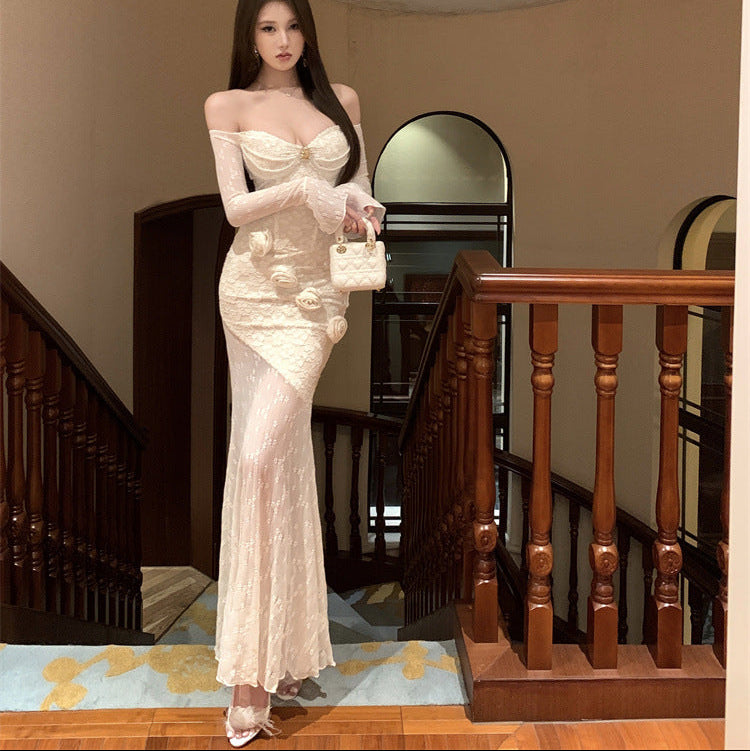 Lace 3D Floral Bodycon Dress - Fashionnsio