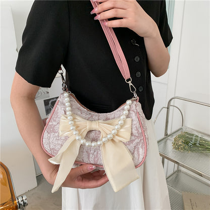 Bow Pearl Mesh Shoulder Bags