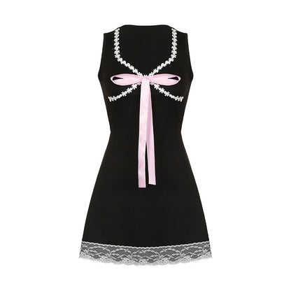 Sweet Bow Lace Mini Dress