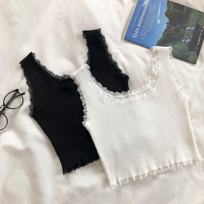 Knitted Lace Crop Tank Top