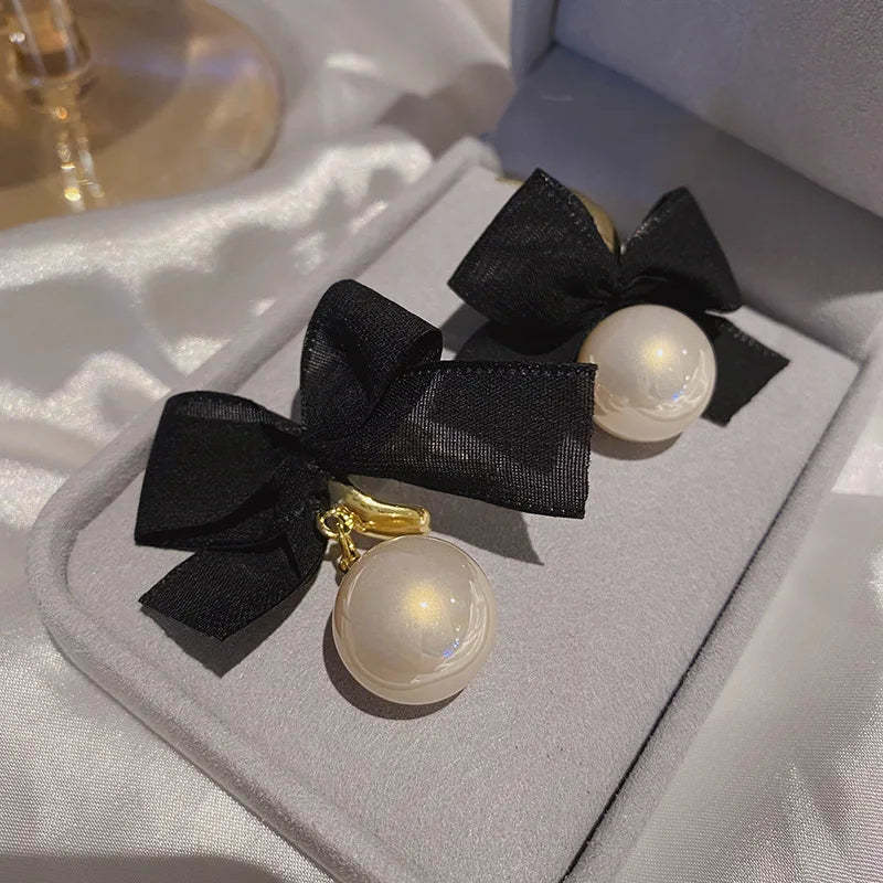 Ribbon Bow Knot Pearl Earrings fashionnsio