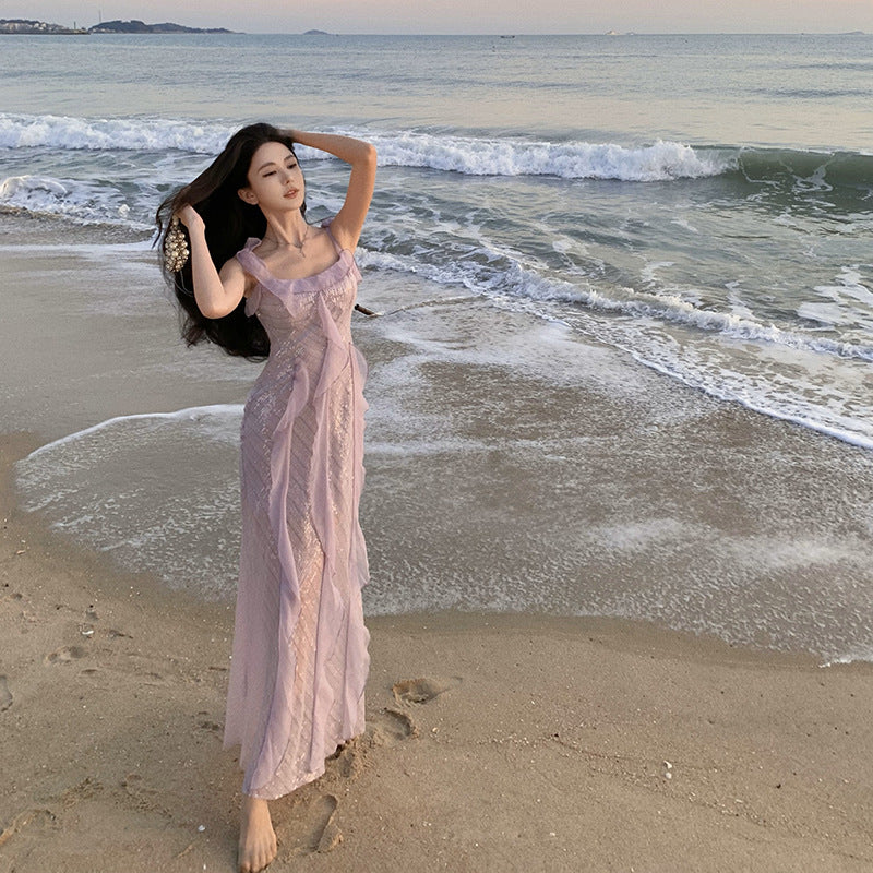 Sequin Ruffle Long Dress - Fashionnsio