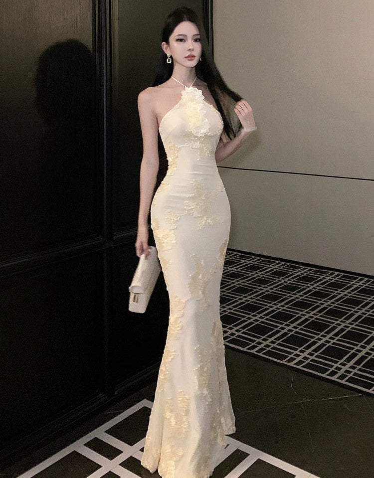 Floral Embroidery Bodycon Long Dress - Fashionnsio