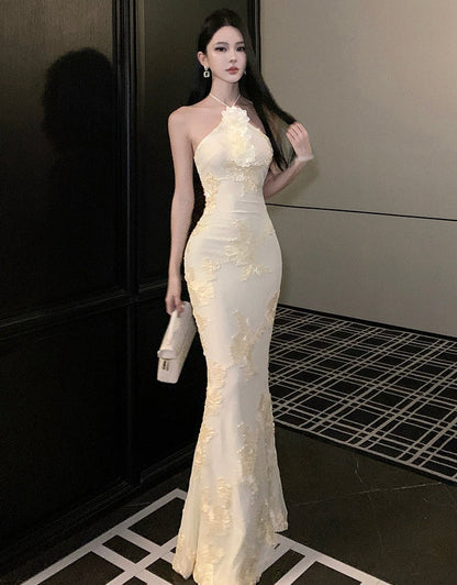 Floral Embroidery Bodycon Long Dress - Fashionnsio
