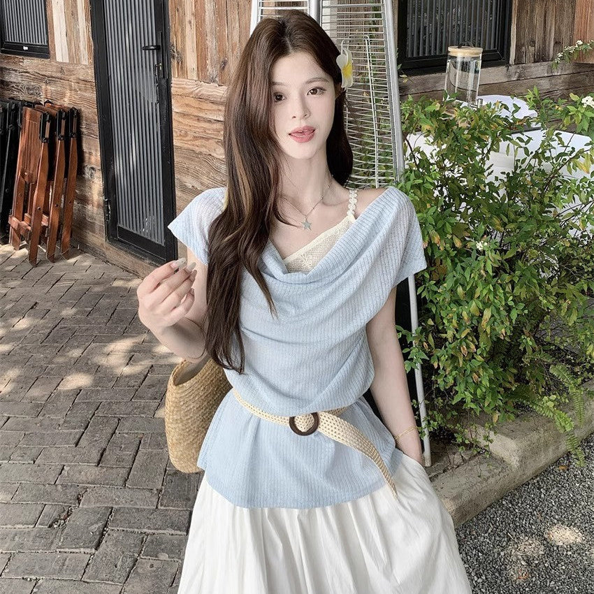 Layered Belted Knit Top - Fashionnsio