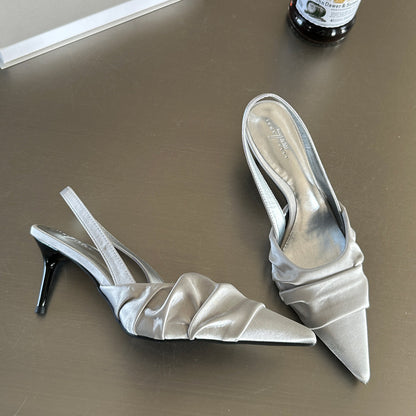 Satin Pleated Pointed Toe Heels