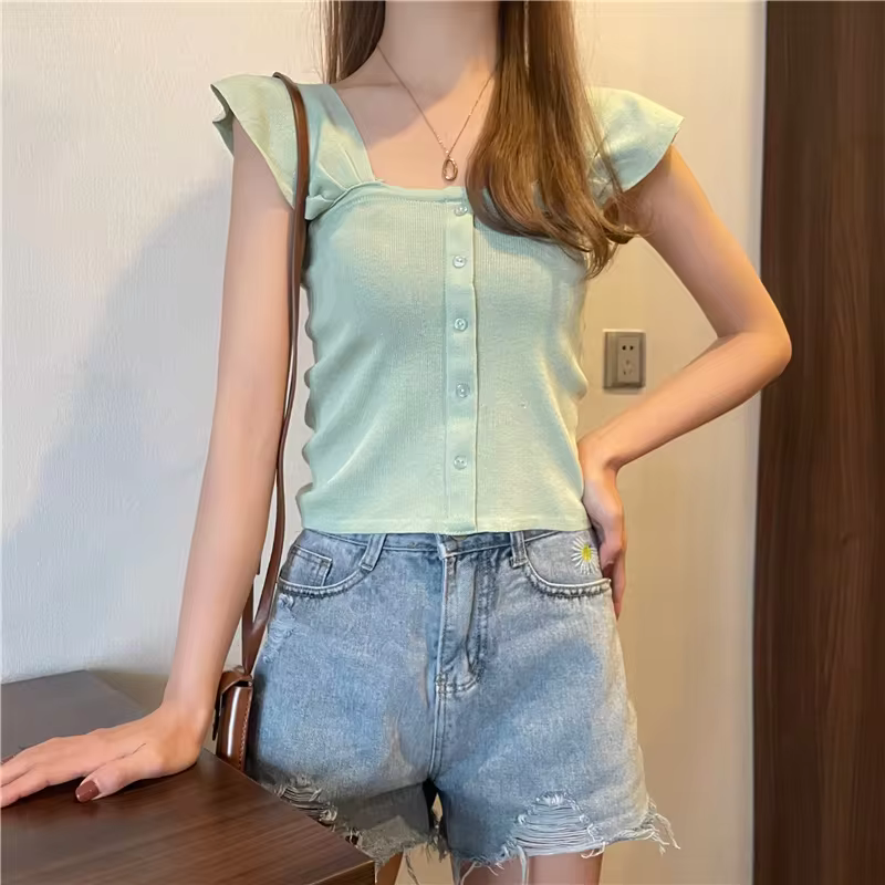 Knitted Button Up Crop Top