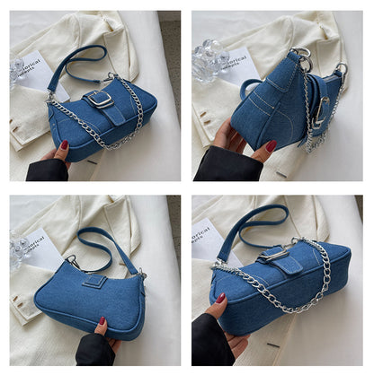 Denim Fashion Chains Shoulder Bag