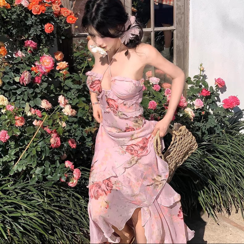 Floral Print Ruffle Maxi Dress - Fashionnsio