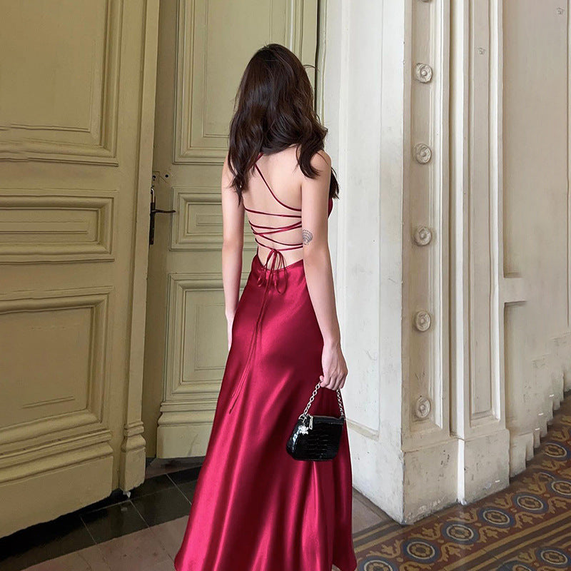 Backless V Neck Long Dress