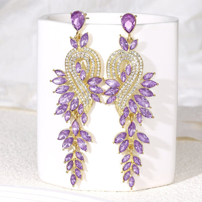 Peacock Leaf Crystal Long Earrings fashionnsio