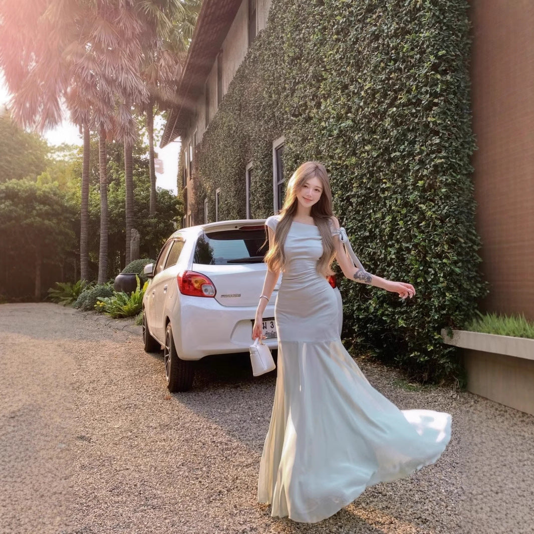 One Shoulder Mesh Long Dress - Fashionnsio