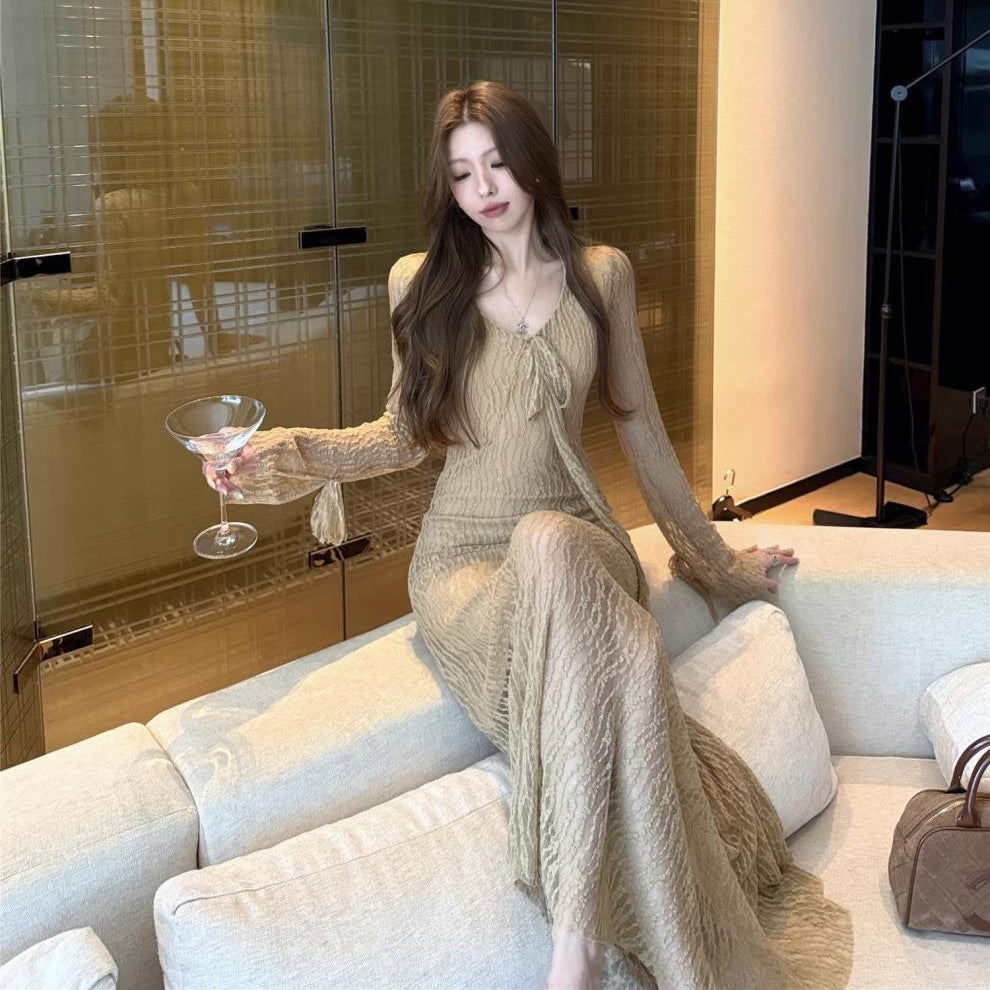 Mesh Long Sleeve Maxi Dress - Fashionnsio