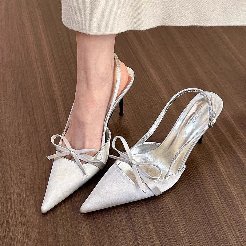 Slingback Pointed Bow Heels - Fashionnsio