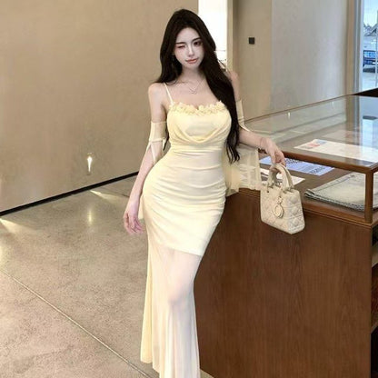 Floral Mesh Long Bodycon Dress - Fashionnsio