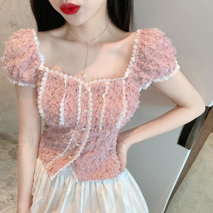 Floral Lace Heart Button Top fashionnsio