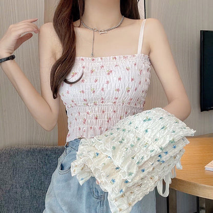 Pleated Floral Padded Top fashionnsio