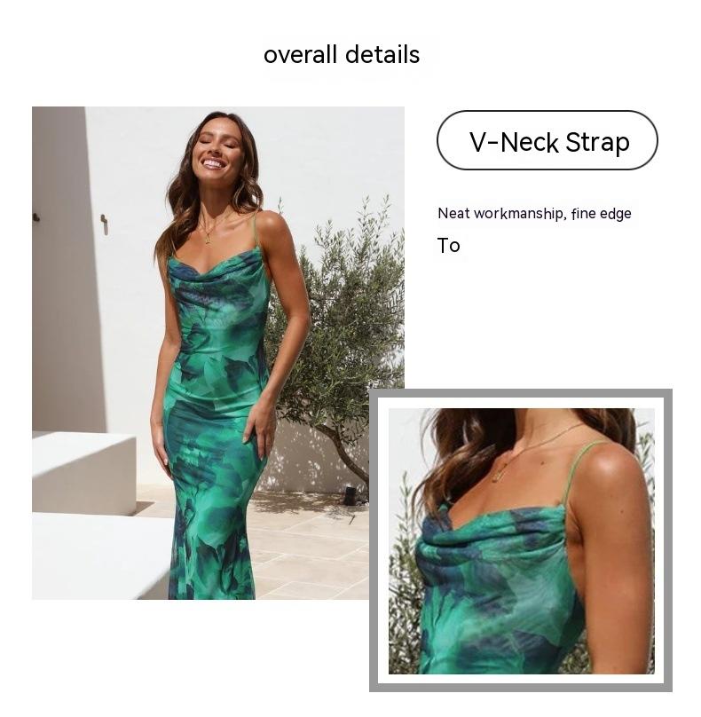 Slim Printed Backless Mermaid Dress