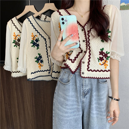 Flower Embroidery Crochet Cardigan/Top