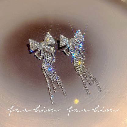 Korean Trendy Bow Crystal Drop  Earrings fashionnsio