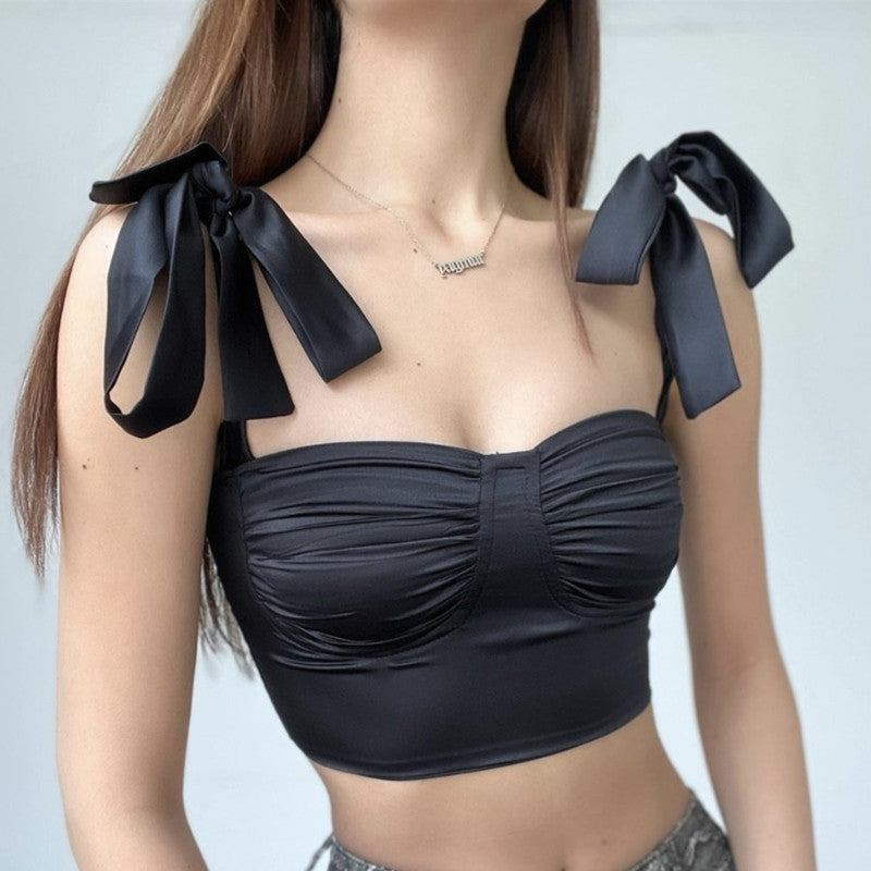 Bow Ribbon Lace Up Crop Top