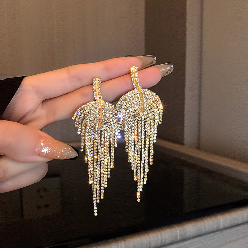 Diamond Leaf Tassel Earrings fashionnsio