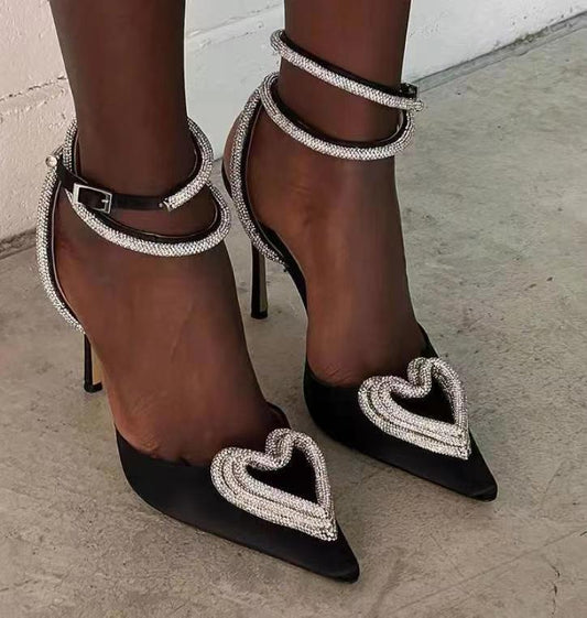 Heart-shaped Rhinestone Heels