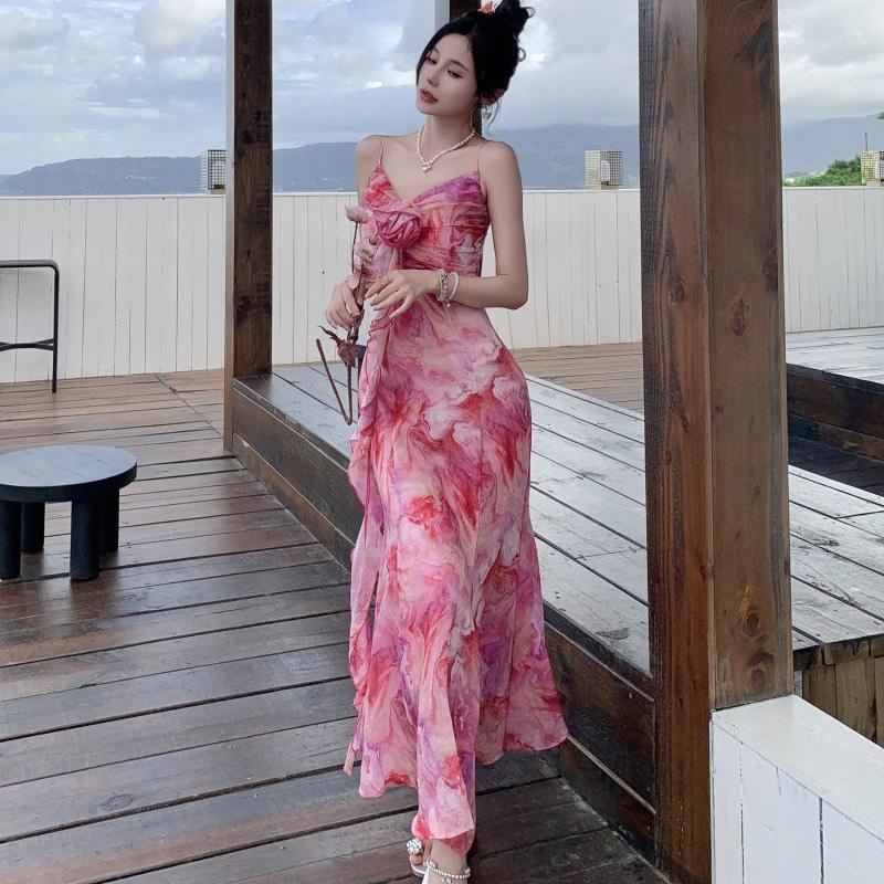 Floral Ruffle Long Gown Dress