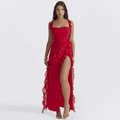 Sexy Ruffles Slit Dress