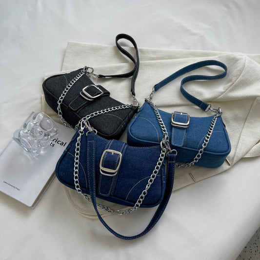 Denim Fashion Chains Shoulder Bag