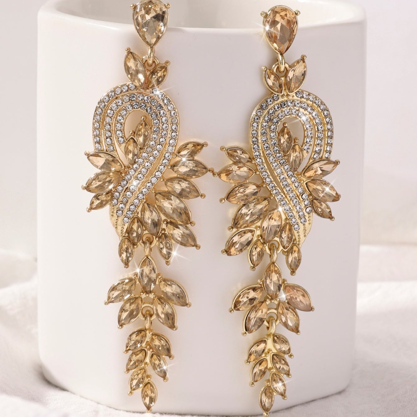 Peacock Leaf Crystal Long Earrings fashionnsio