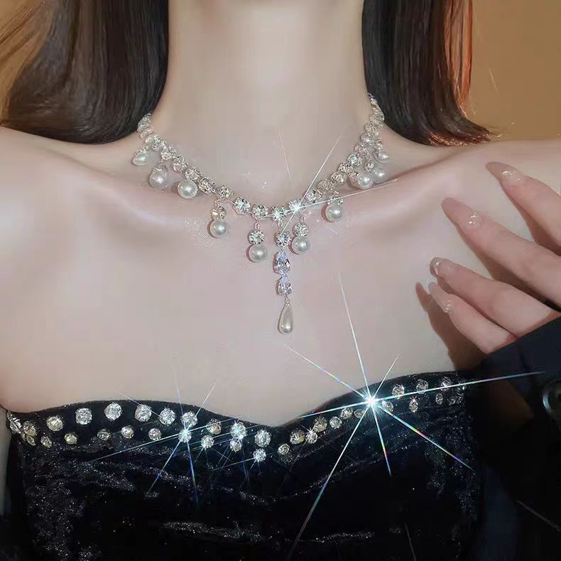 Pearl Tassel Diamond Necklace - Fashionnsio