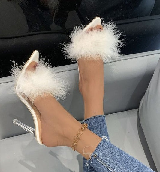 Suede Furry Glass Heels