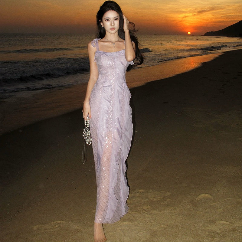 Sequin Ruffle Long Dress - Fashionnsio