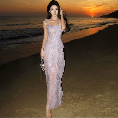 Sequin Ruffle Long Dress - Fashionnsio