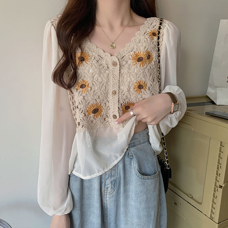 Flower Embroidery Puff Sleeve Blouse Top