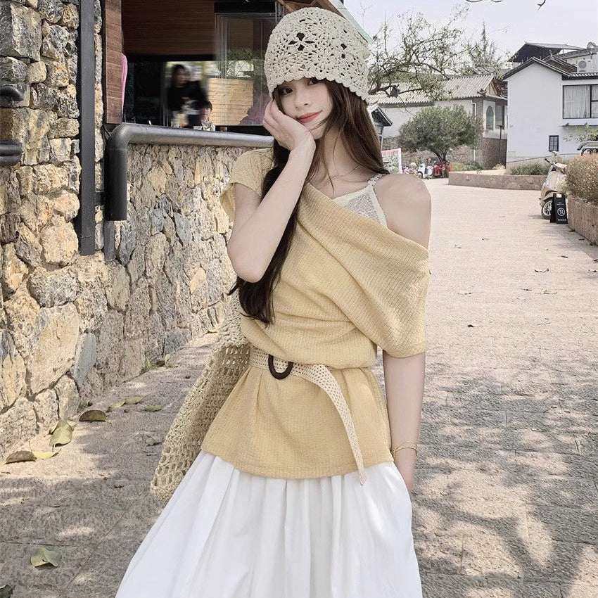 Layered Belted Knit Top - Fashionnsio
