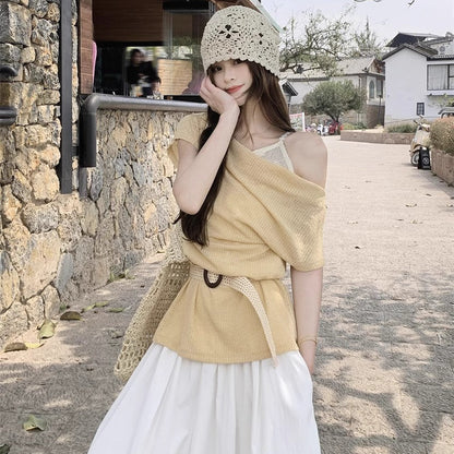 Layered Belted Knit Top - Fashionnsio