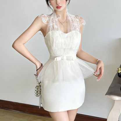 Lace Halter Bodycon Mini Dress - Fashionnsio
